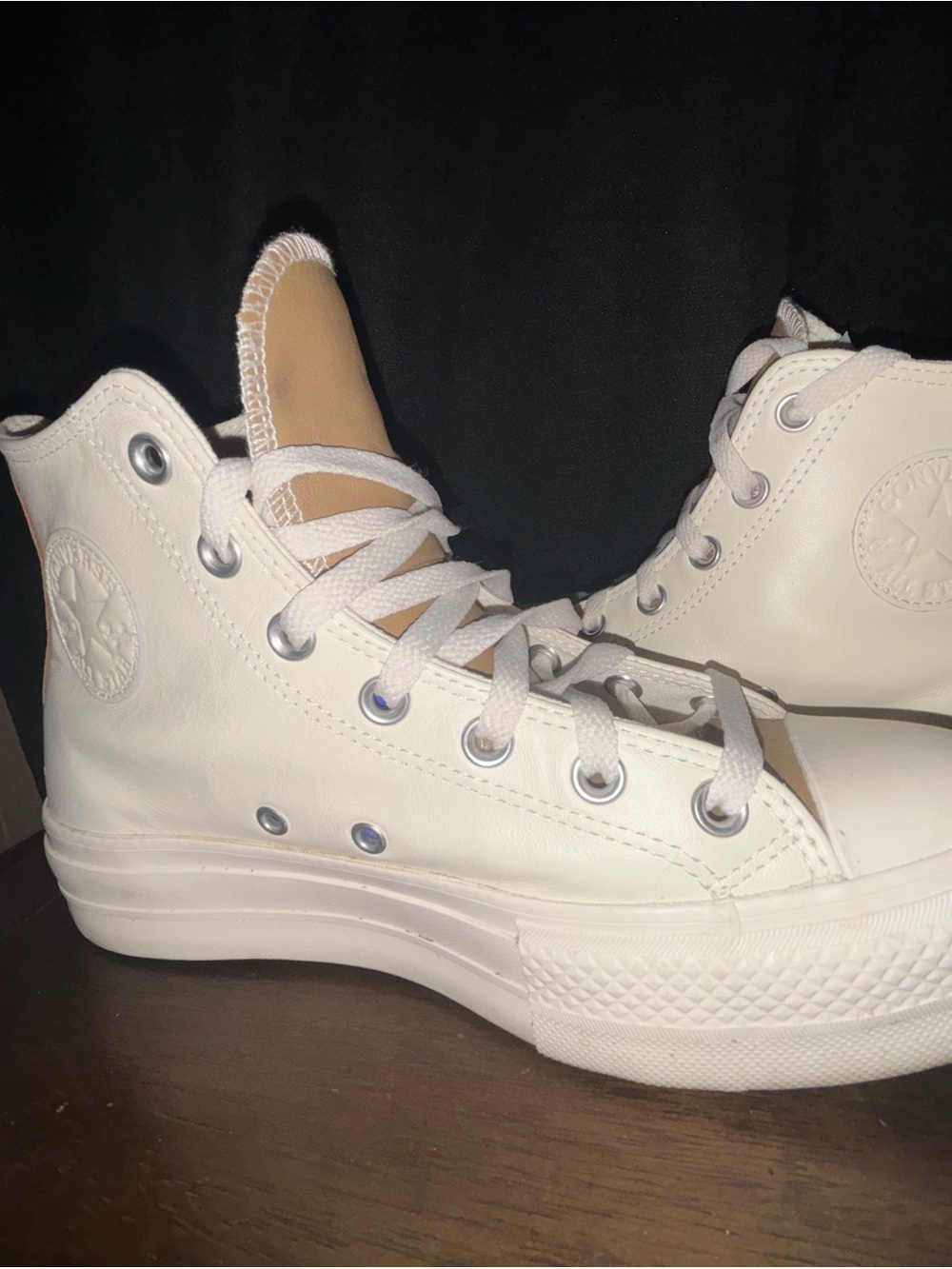 Converse High Top Platform Sneakers - White with Tan Tongue